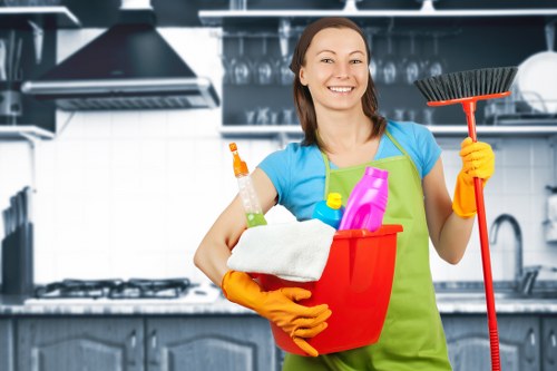 Local cleaners handling a Hampstead residential hallway and stairs