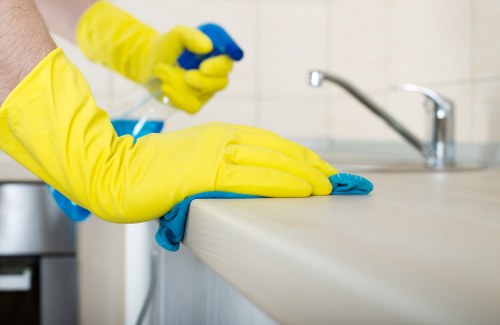 Local cleaner assessing a sofa for deep cleaning in Hampstead